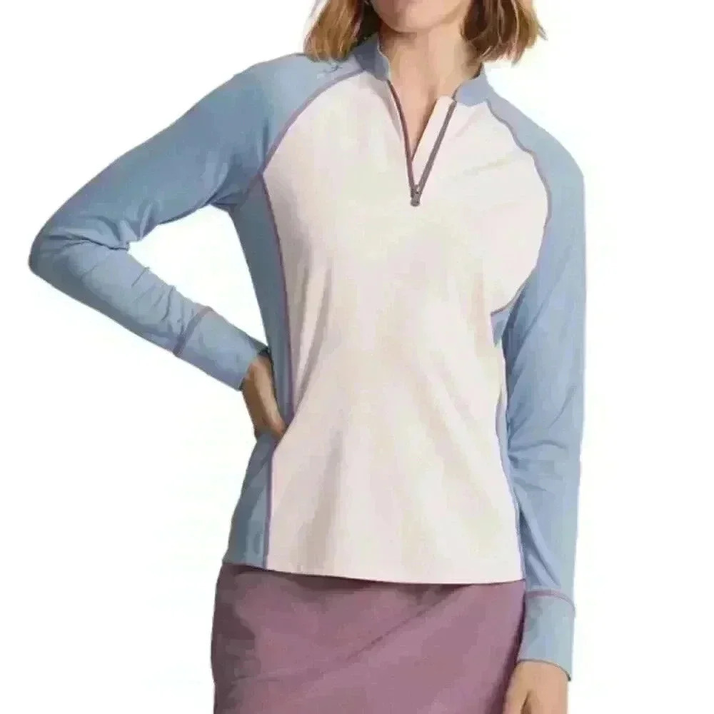 NWT RLX GOLF QUARTER-ZIP STRETCH JERSEY PULLOVER in pink/blue Sz M